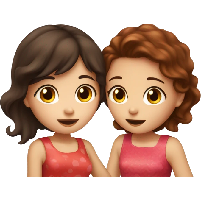 dark brown haired girl kissing strawberry brown haired girl emoji