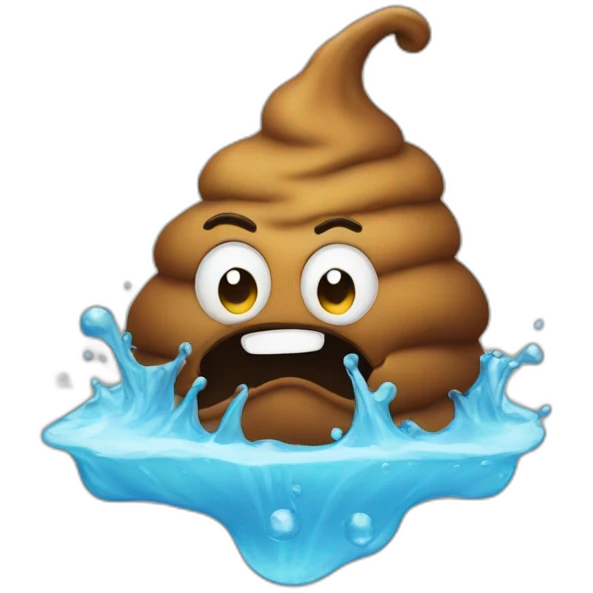 A poop falls into water emoji