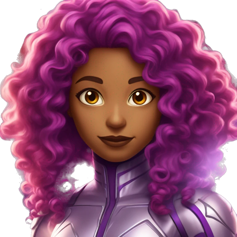 dc comics starfire glowing red curly long  hair, purple and silver spacesuit with no helmet   emoji