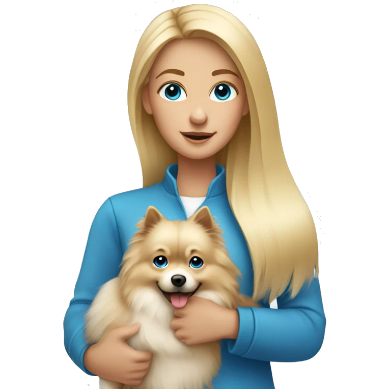 Blonde girl blue eyes holding spitz  emoji
