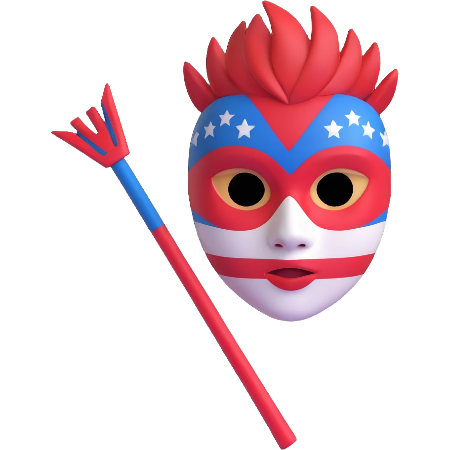 wild boy emoji, mask painted in red, white, and blue stripes, holding a sharp stick, channeling Roger's savage side from Lord of the Flies emoji