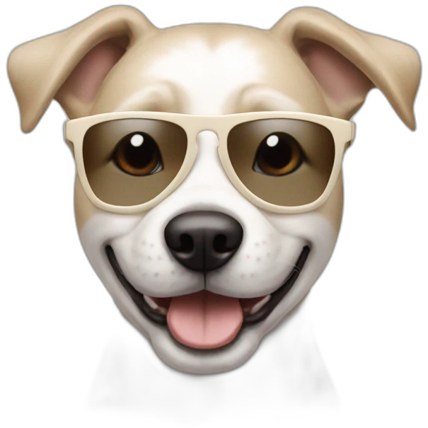 Malshie happy dog beige and white, wearing sunglasses emoji