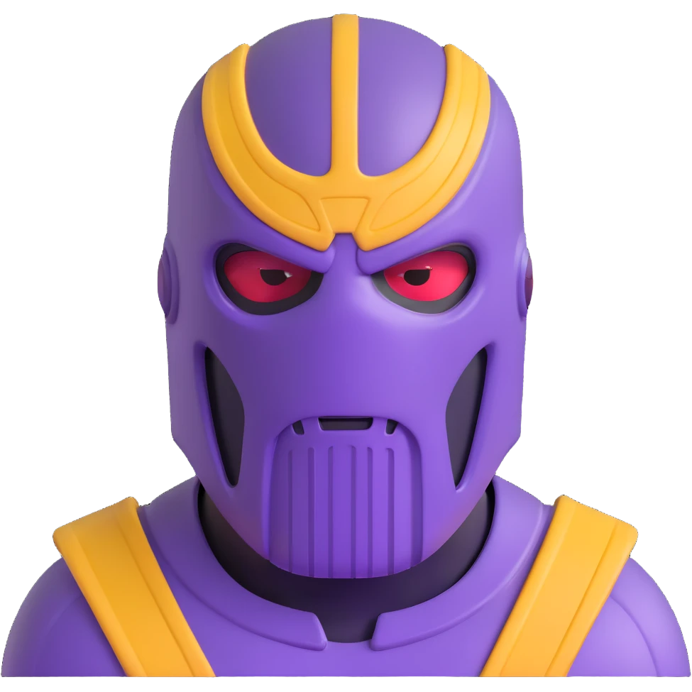 Purple villain Thanos wearing red Squid Game guard mask emoji