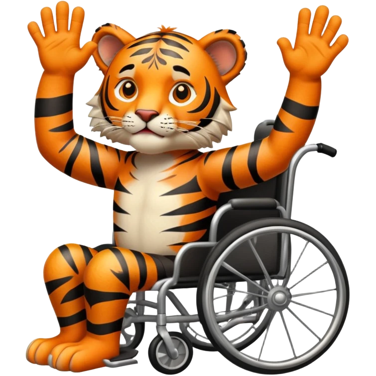 tiger in a weel chair with hands up emoji