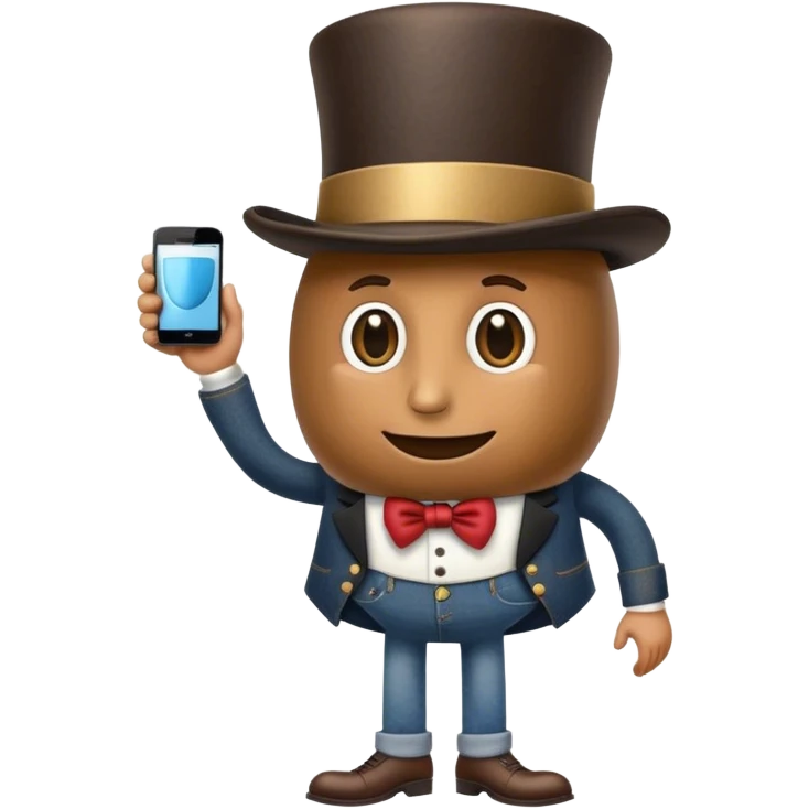 a coffee bean with a top hat, legs with jeans on them, and a big left ear emoji