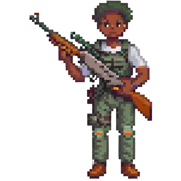black person holding a rifle, pixel art style emoji