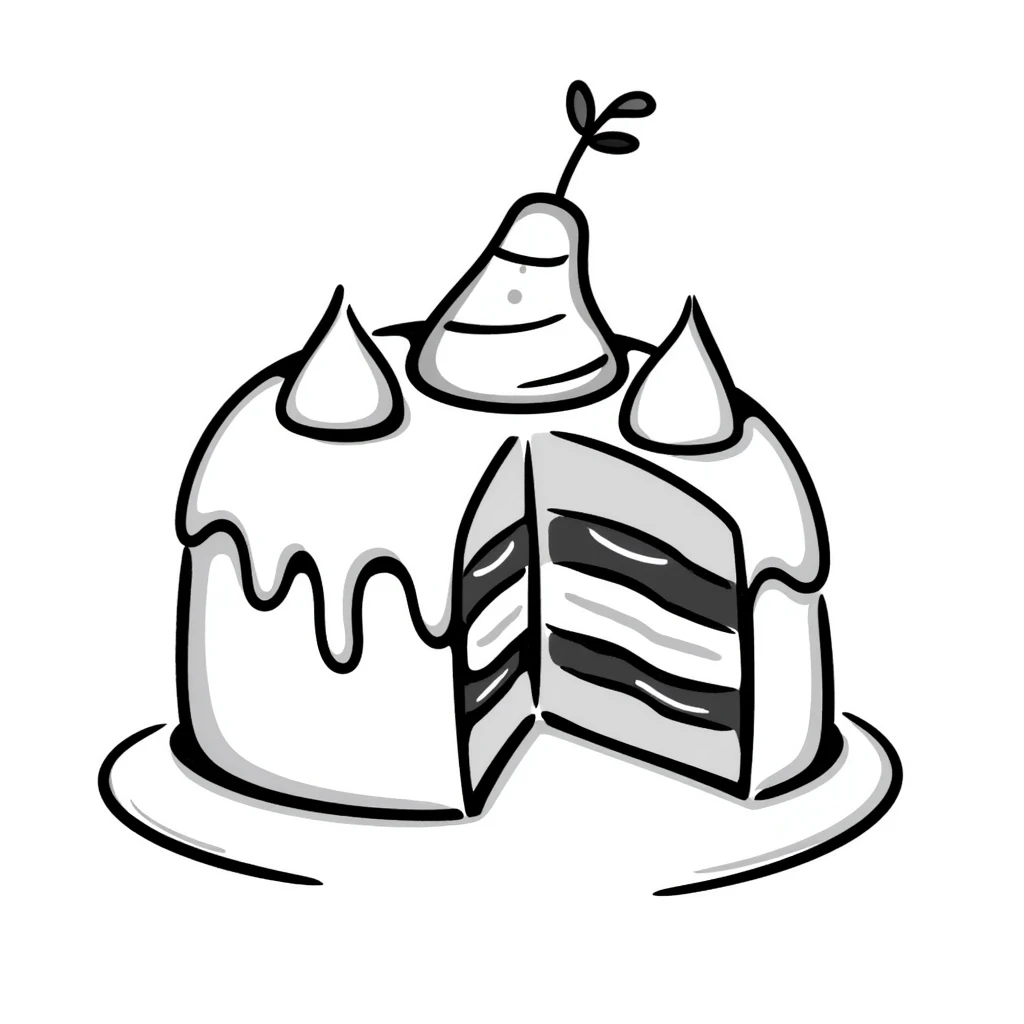 hand-drawn sketch of a cake with a bite taken out of it emoji