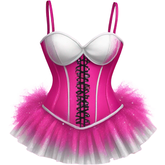 Hot pink corset and bikini bottom tutu with glitter with white paint dripping emoji