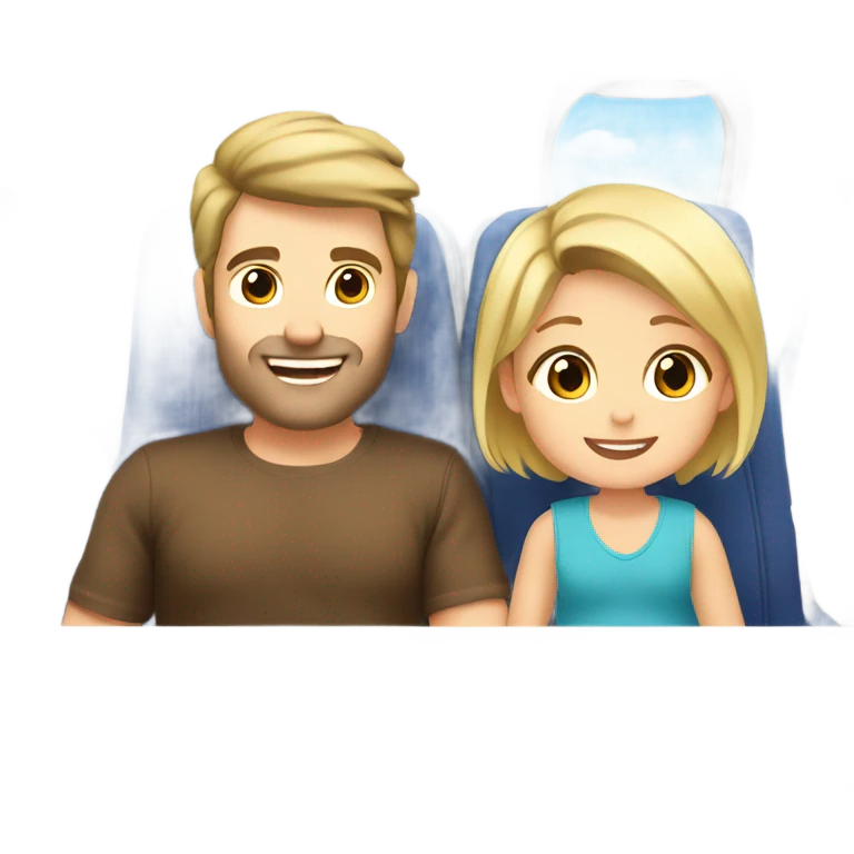 Blonde toddler and brown hair dad happy on plane ride to Japan emoji