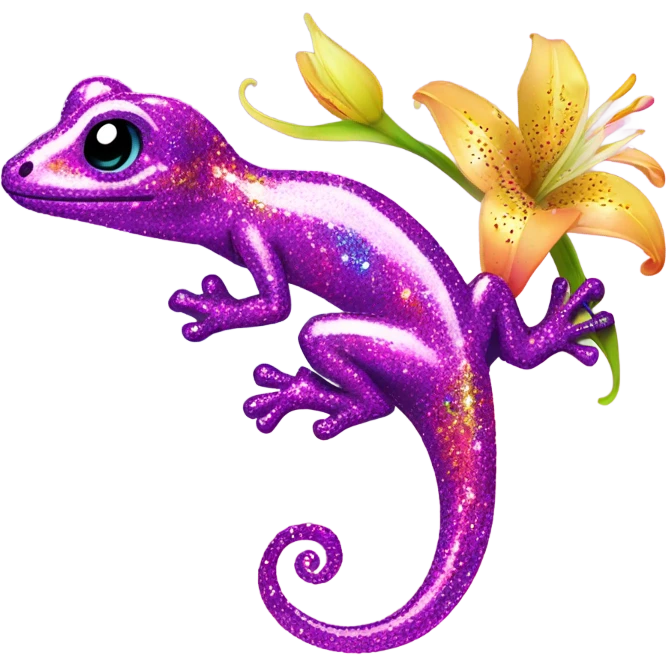 Lisa frank glitter gecko with a lily emoji