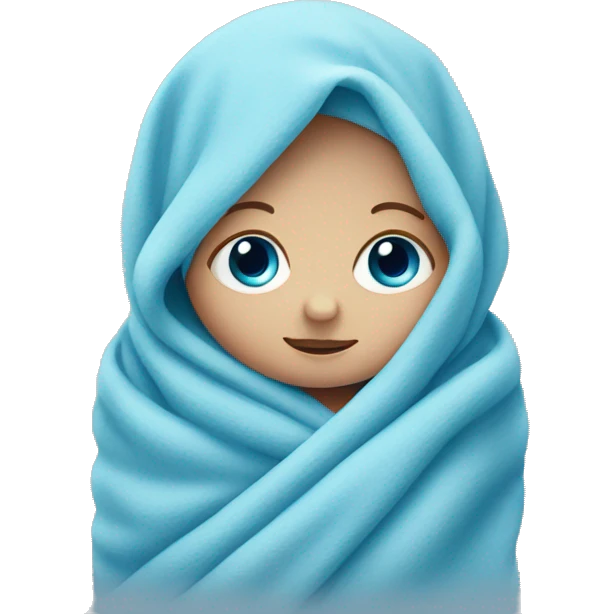 a little newborn baby  wrapped in blue blanket, blue eyes  emoji