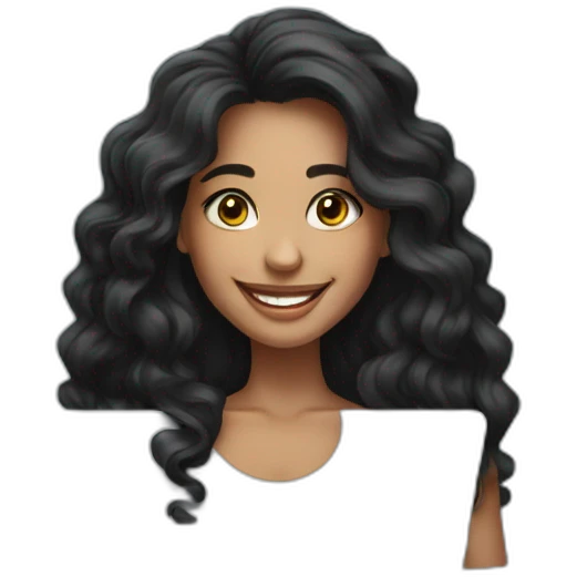 23 year old beautiful girl with long wavy black hair smiling laptop emoji