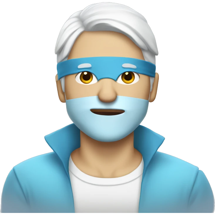 Guy with white hair and light blue highlights and a blindfold emoji