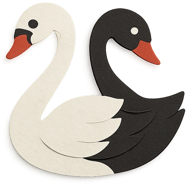 half white and half black swan, paper craft style emoji