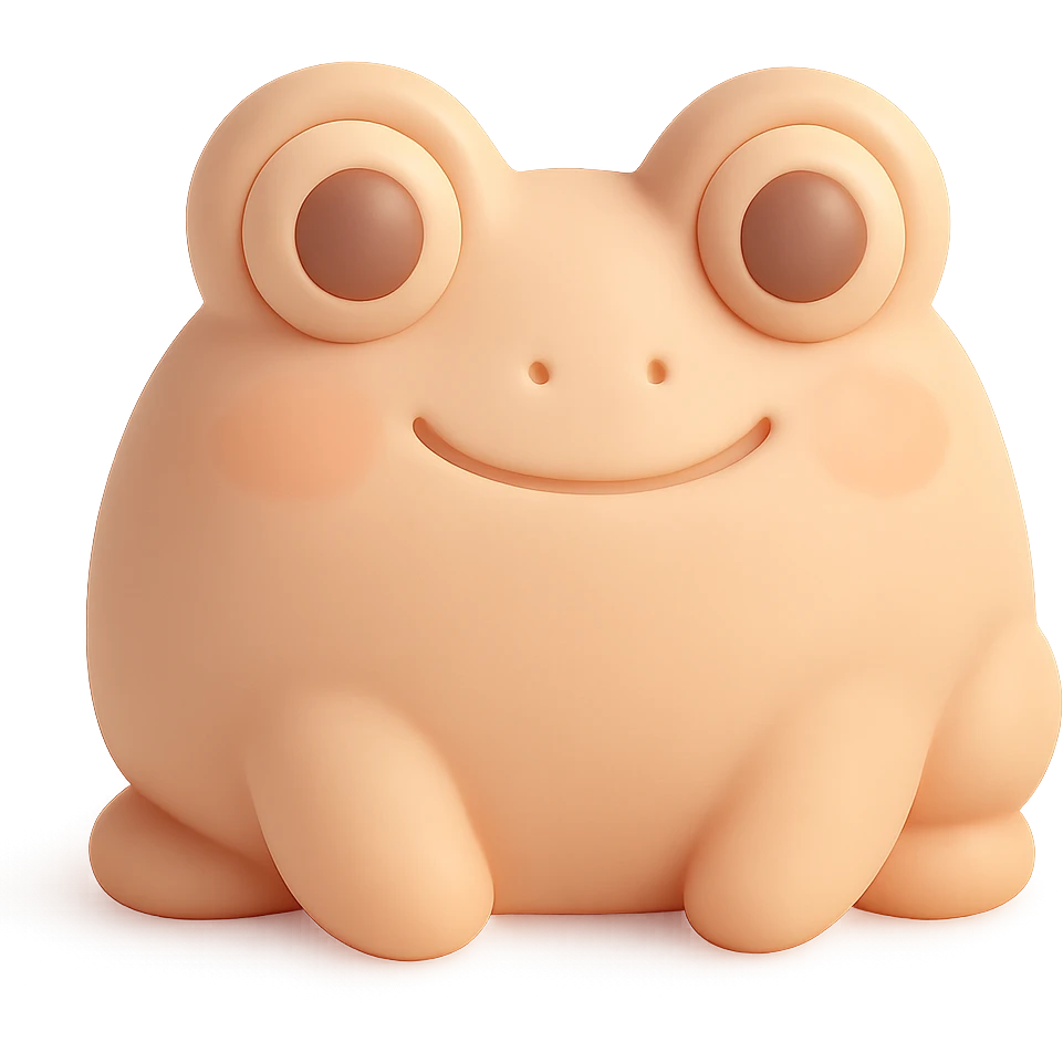 a green mochi with frog features, big eyes, gentle smile, soft shading emoji