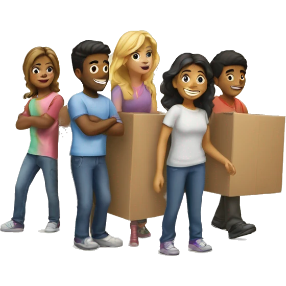 a group of friends helps with the move emoji
