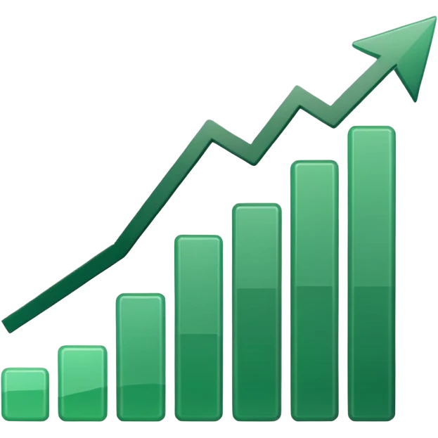 green bar chart decreasing with arrow emoji