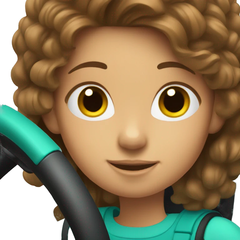 Girl with brown hair, on a teal go kart emoji