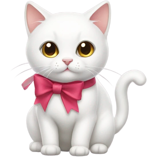 Awhite  cat with a bow  emoji