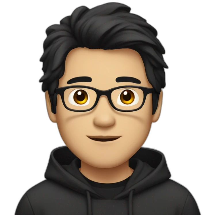 Asian Guy with long black hair and square glasses and black hoodie emoji