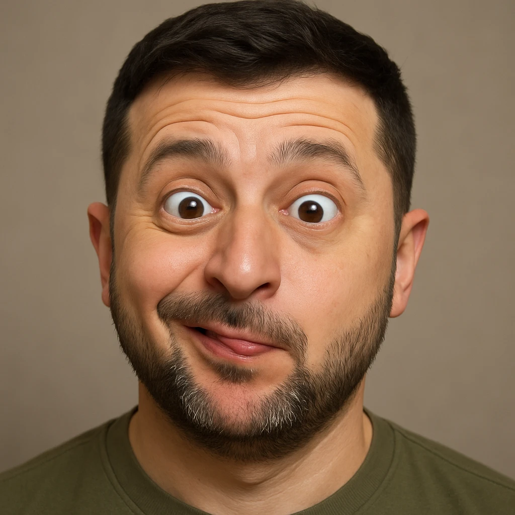 photorealistic emoji style portrait of Vladimir Zelensky with a slightly silly expression emoji
