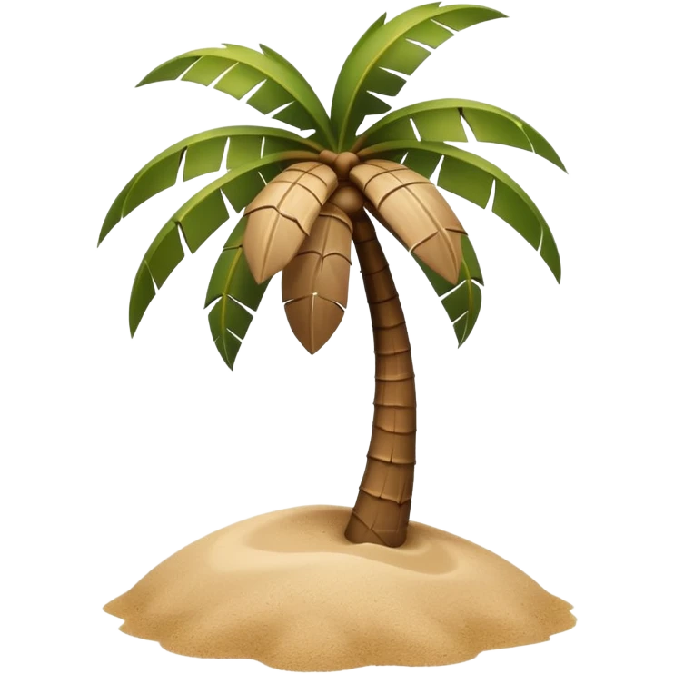 A 3D cartoon coconut palm tree with coconuts near the top and a sandy base, tropical light setting, Memoji-style realism. emoji
