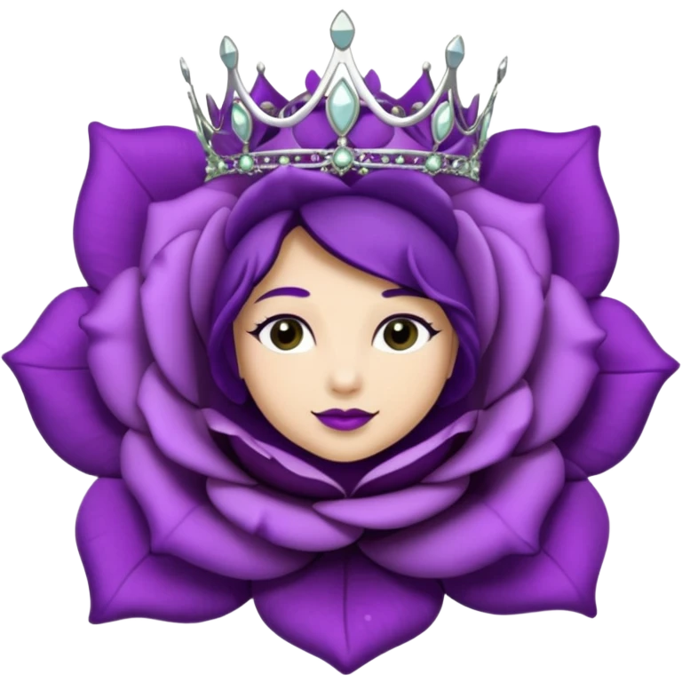 Purple rose flower, silver circle plaque with silver tiara emoji