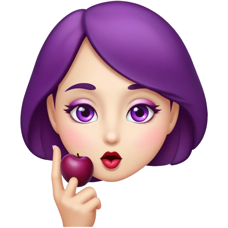 A female plum with eyes that is looking sweetly at ypu and blowing a kiss. you  emoji