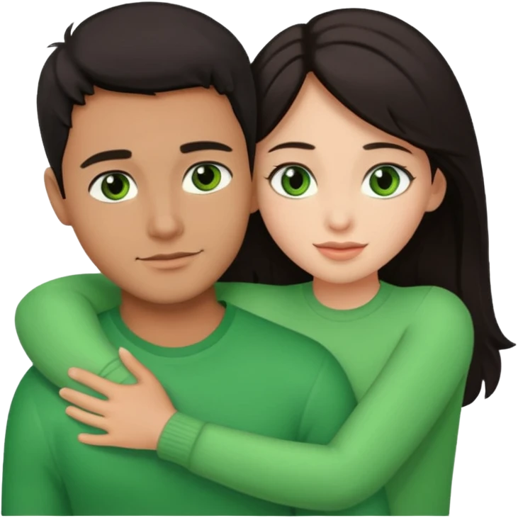 i want a emoji picture of a romantic hug with a latin guy and a dark hair girl with green eyes emoji
