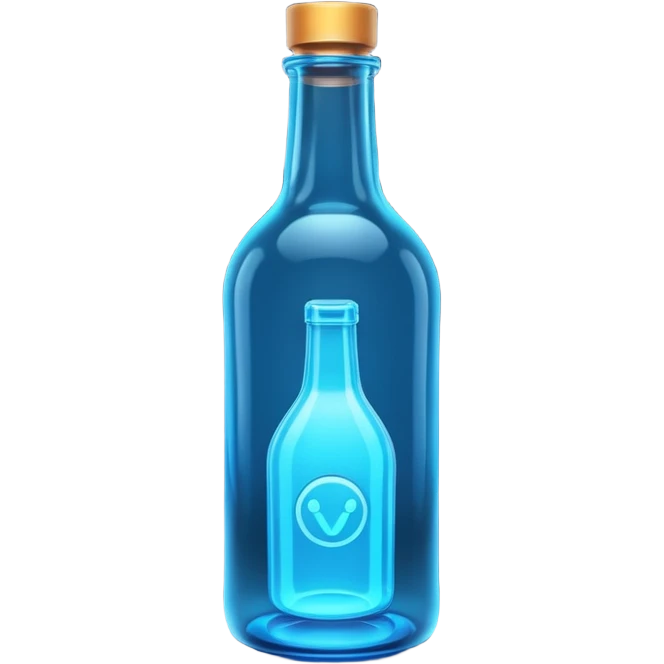 bottle minimalistic 3d blue neon glowing transparent emoji