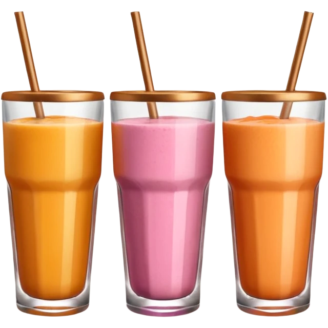 Make three smoothies  but I want the yellow to be pink and the pink to be orange and the purple to be bron like chocolate emoji