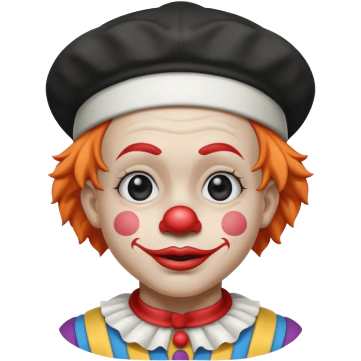 маленький озлобленный клоун в черно-белых тонах в маленькой шляпе-колпаке emoji