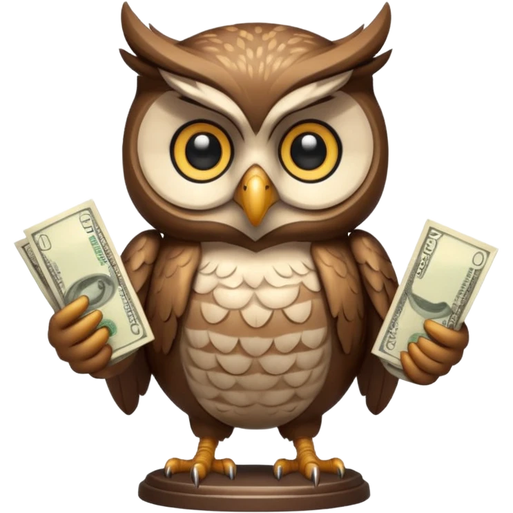 mascot owl holding money and scale with two  emoji