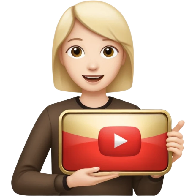a happy holding youtube golden play button emoji
