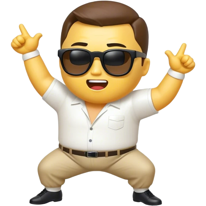 Cinematic Realistic Gangnam Style Pop Culture Emoji, showcasing a playful, iconic portrayal inspired by the hit song rendered with dynamic textures and fun, energetic lighting. emoji