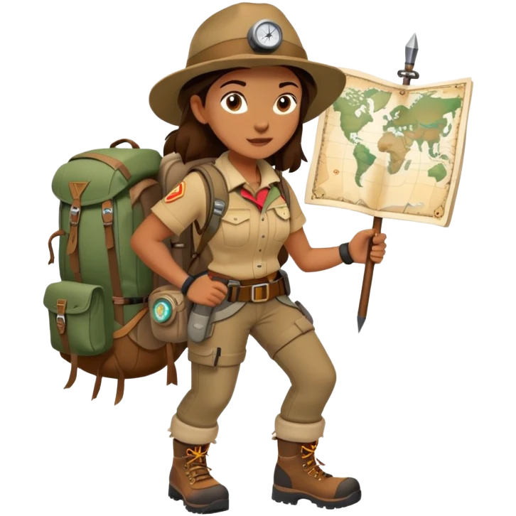 Female wilderness explorer with compass and map, Melissa Backwoods emoji