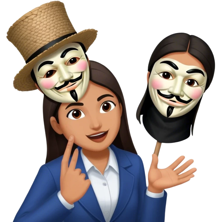 AOC taking off off a guy fawkes mask emoji