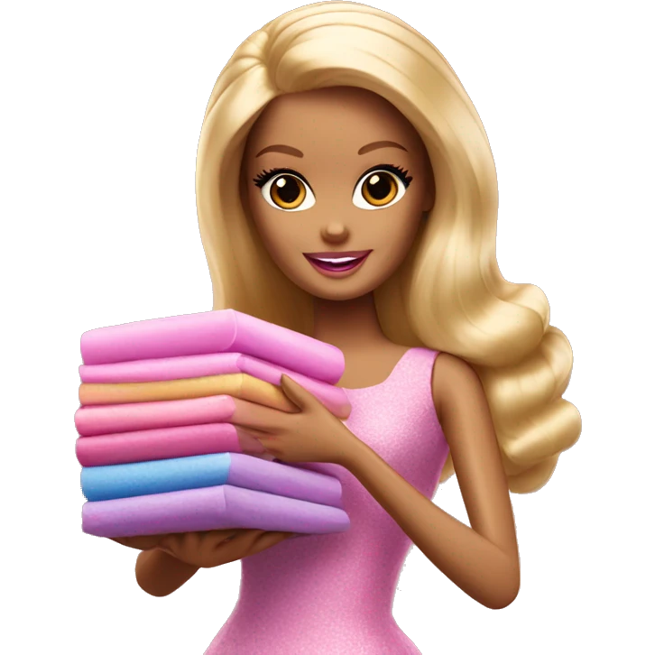 BARBIE DOLL HOLDING A STACK OF  emoji