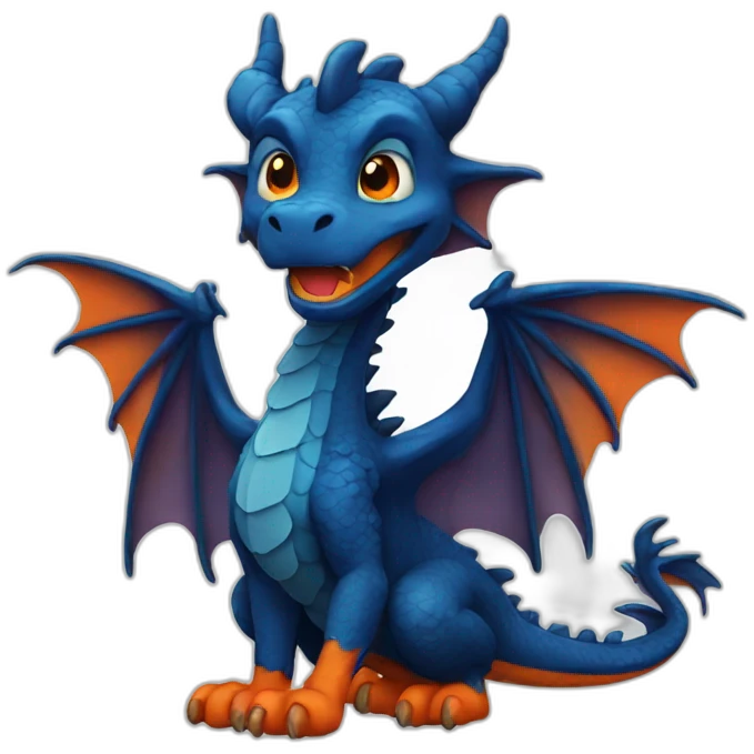 Really dark blue dragon with orange wings emoji