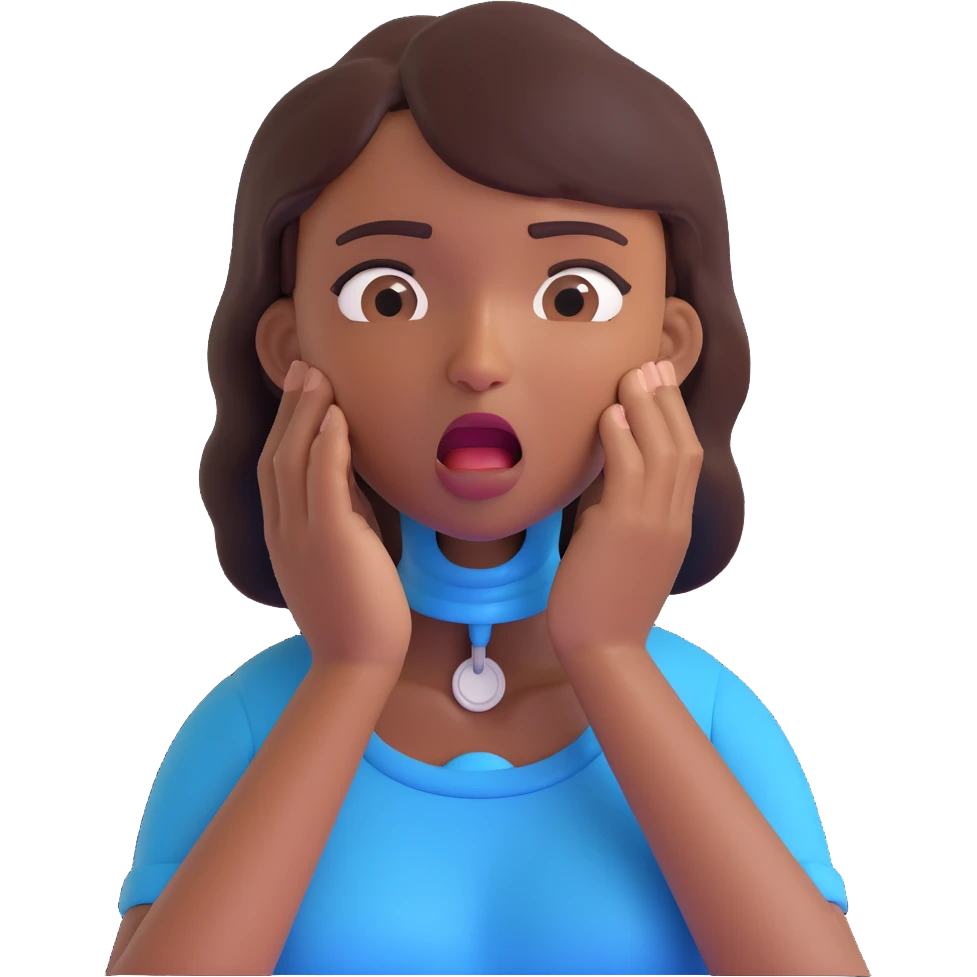 emoji of a woman with medium-dark skin tone, hands at her throat, eyes wide, face turning blue, choking herself emoji