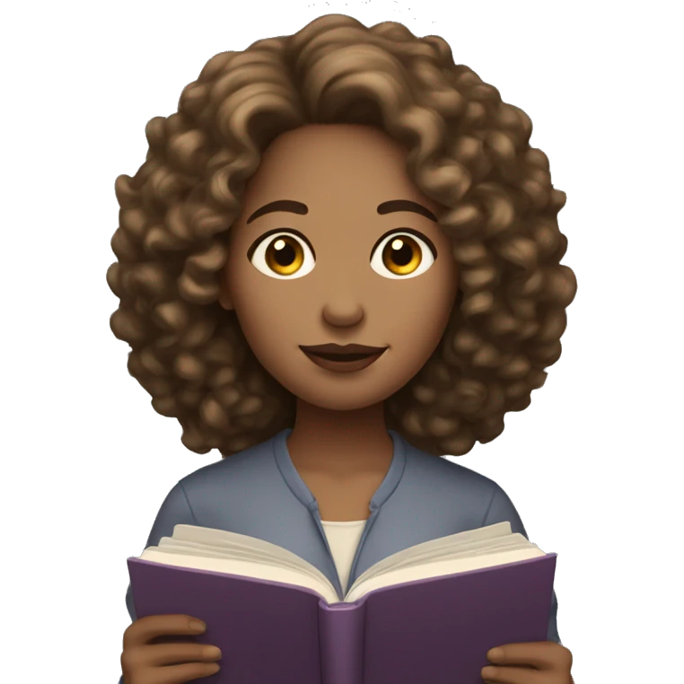 The woman with light skin and brown curly hair reading  emoji