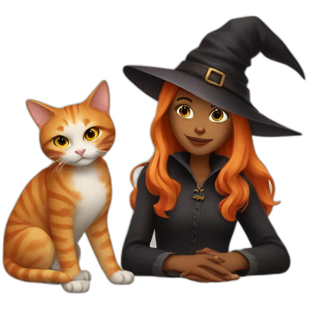 Young witch with ginger cat emoji