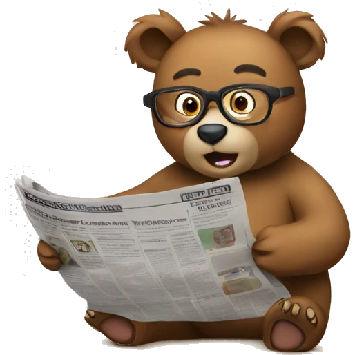 bear in classroom wearing glasses reading newspaper emoji