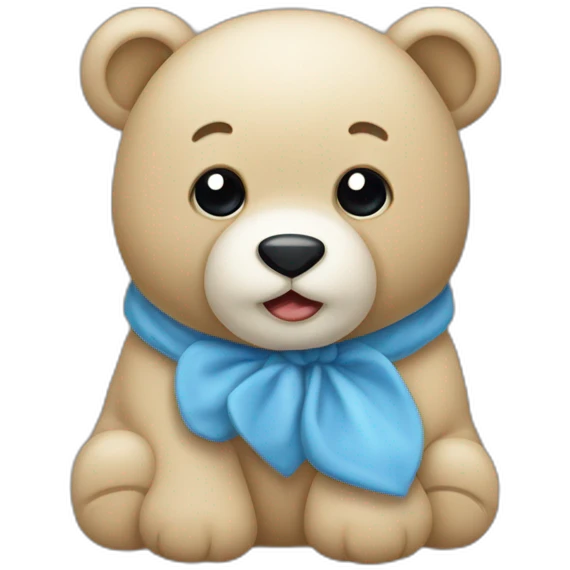 Ours en peluche bleu avec une tête beige deux petites oreilles emoji