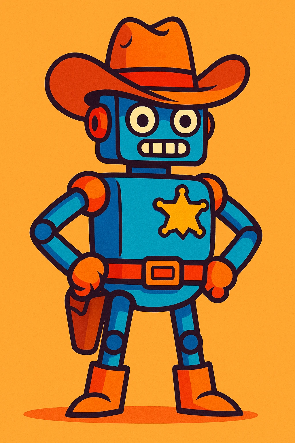 robot dressed as a sheriff, with a cowboy hat and sheriff badge, standing confidently, cartoon style, vibrant colors emoji