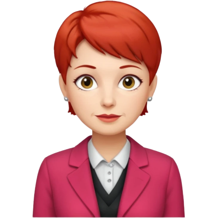 accountant older with red short hair without glasses, modern clothes, girly emoji