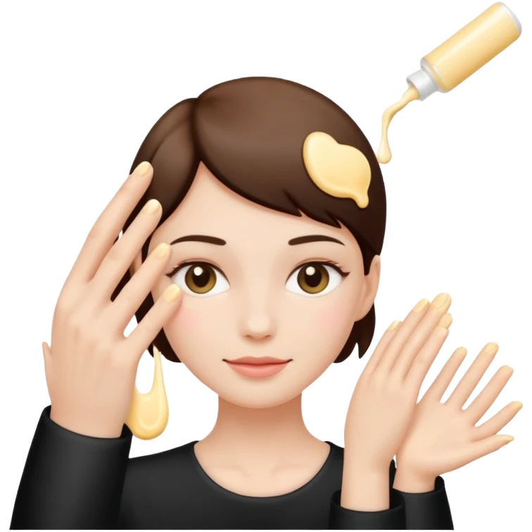 Minimal emoji of 2 hands gently applying skincare cream, emoji