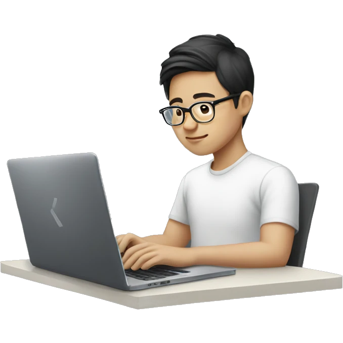young asian man with glasses and white skin working laptop emoji