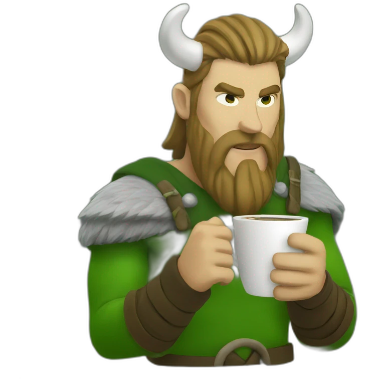 Green Viking drinking coffee emoji