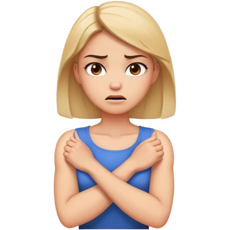 a young woman with arms crossed holding neck angry emoji